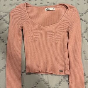 Hollister Ribbed Dusty Rose V-Neck Sweater Top